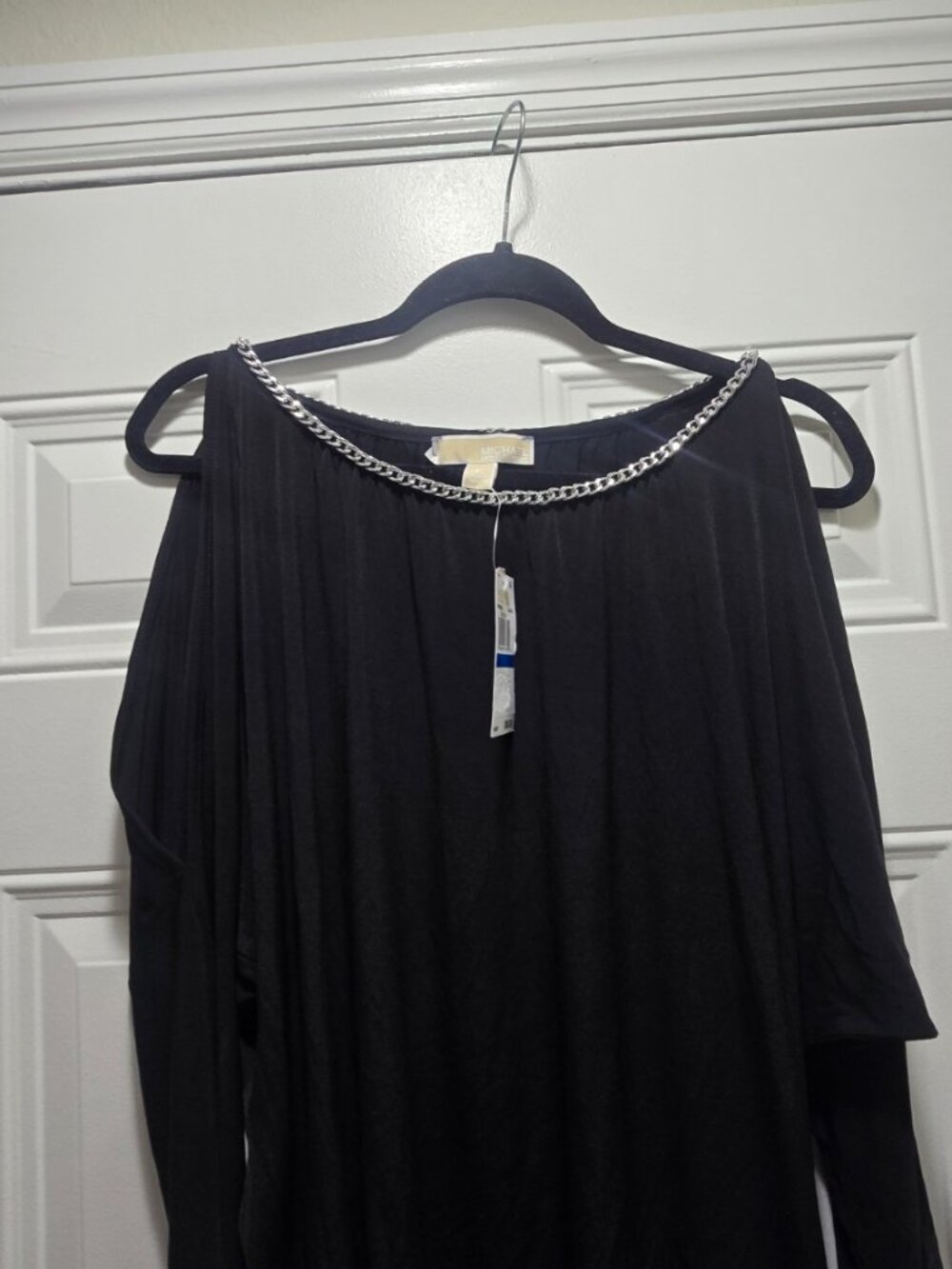 Michael Michael Kors Women Cold Shoulder Chain Neck Blouse Black XL Long Sleeve - Picture 10 of 11